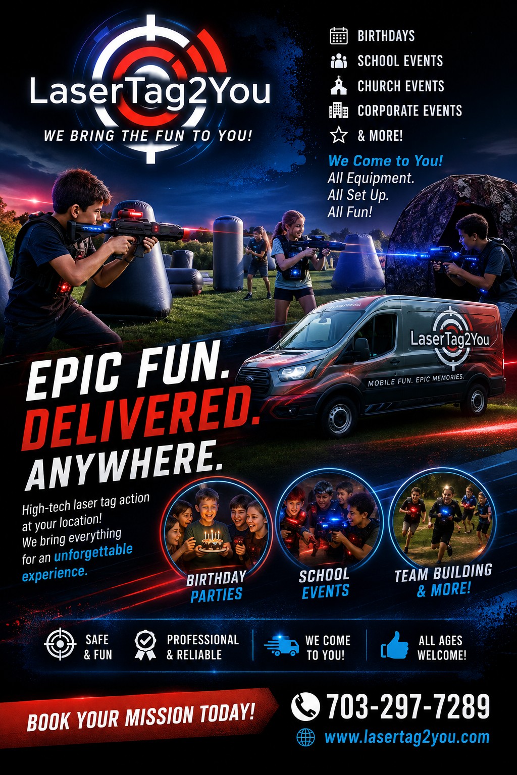 Featured image for “Looking for the ultimate birthday party idea, school event, or community gathering? Why travel to a crowded arcade when Lasertag2You brings the high-tech battlefield straight to your location?”